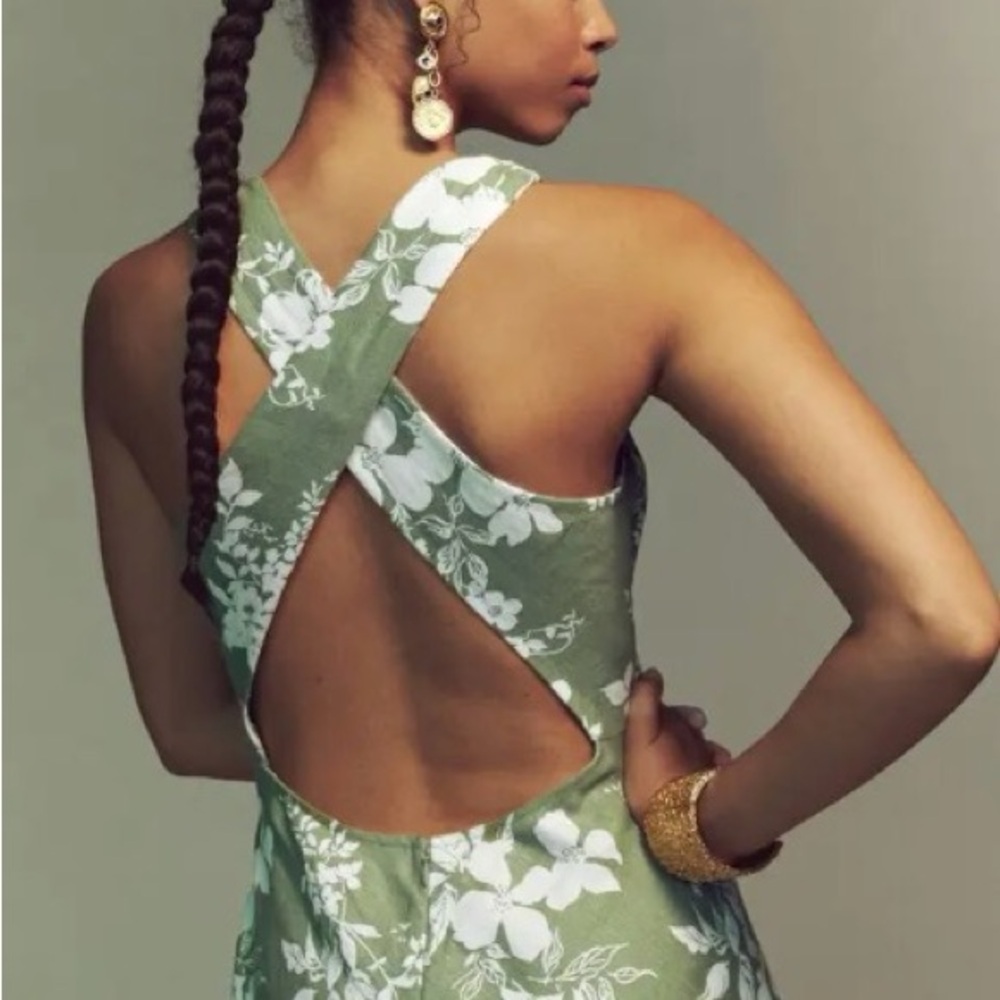 Reformation Green and White Floral Midi Dress - Picture 2 of 4